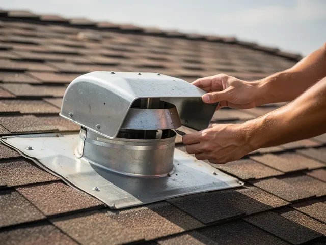 Kingston Dryer Vent Cleaning certified technician safely cleaning a roof-mounted dryer vent in Kingston