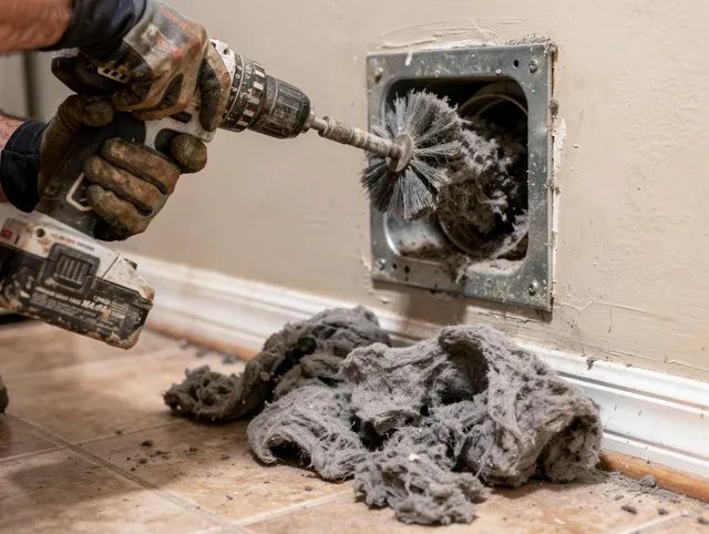 Certified Kingston Dryer Vent Cleaning technician performing dryer vent cleaning in Kingston