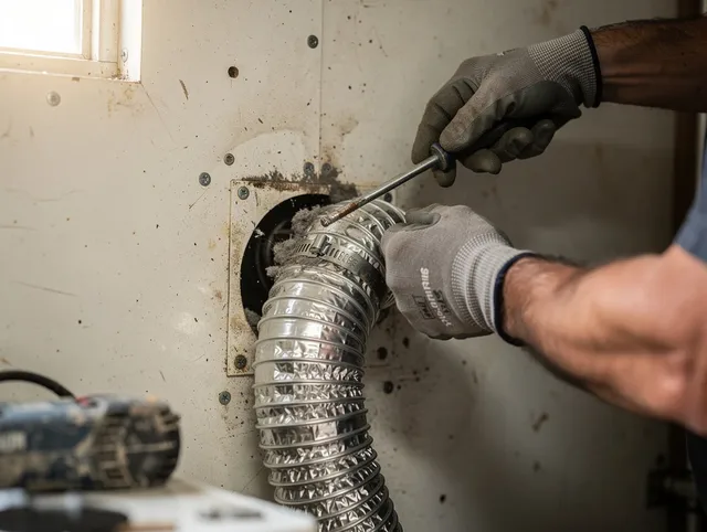 Kingston Dryer Vent Cleaning technician performing precise dryer vent hose installation in Kingston